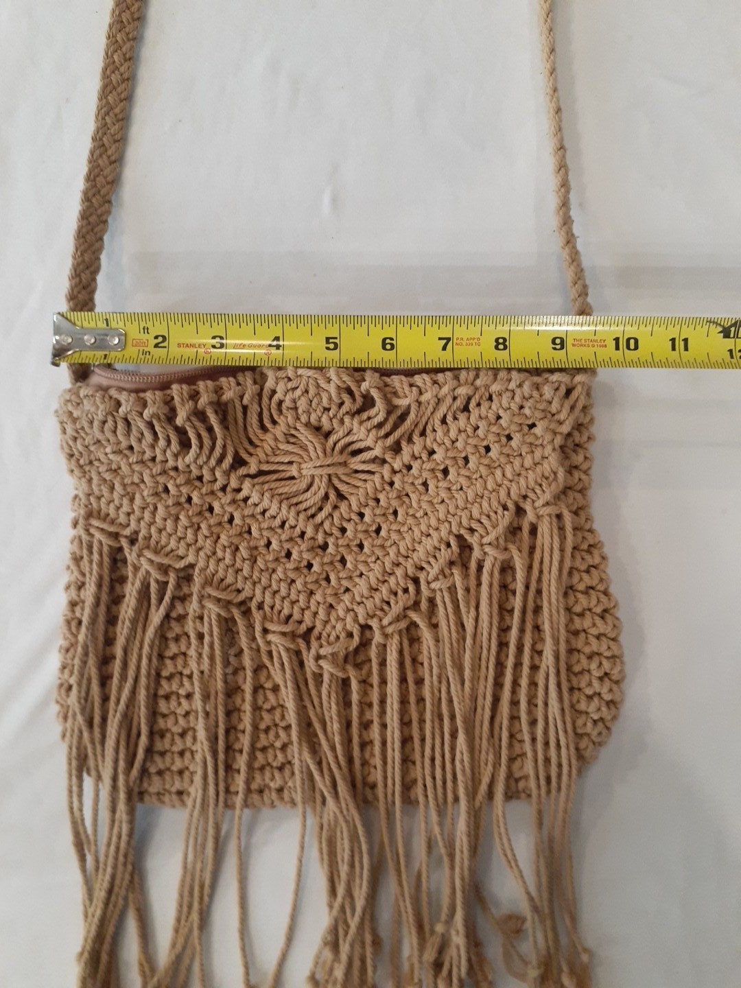 Woven Handbag Crochet Crossbody Purse Fringe Open Weave Boho Festival Bag Zipper