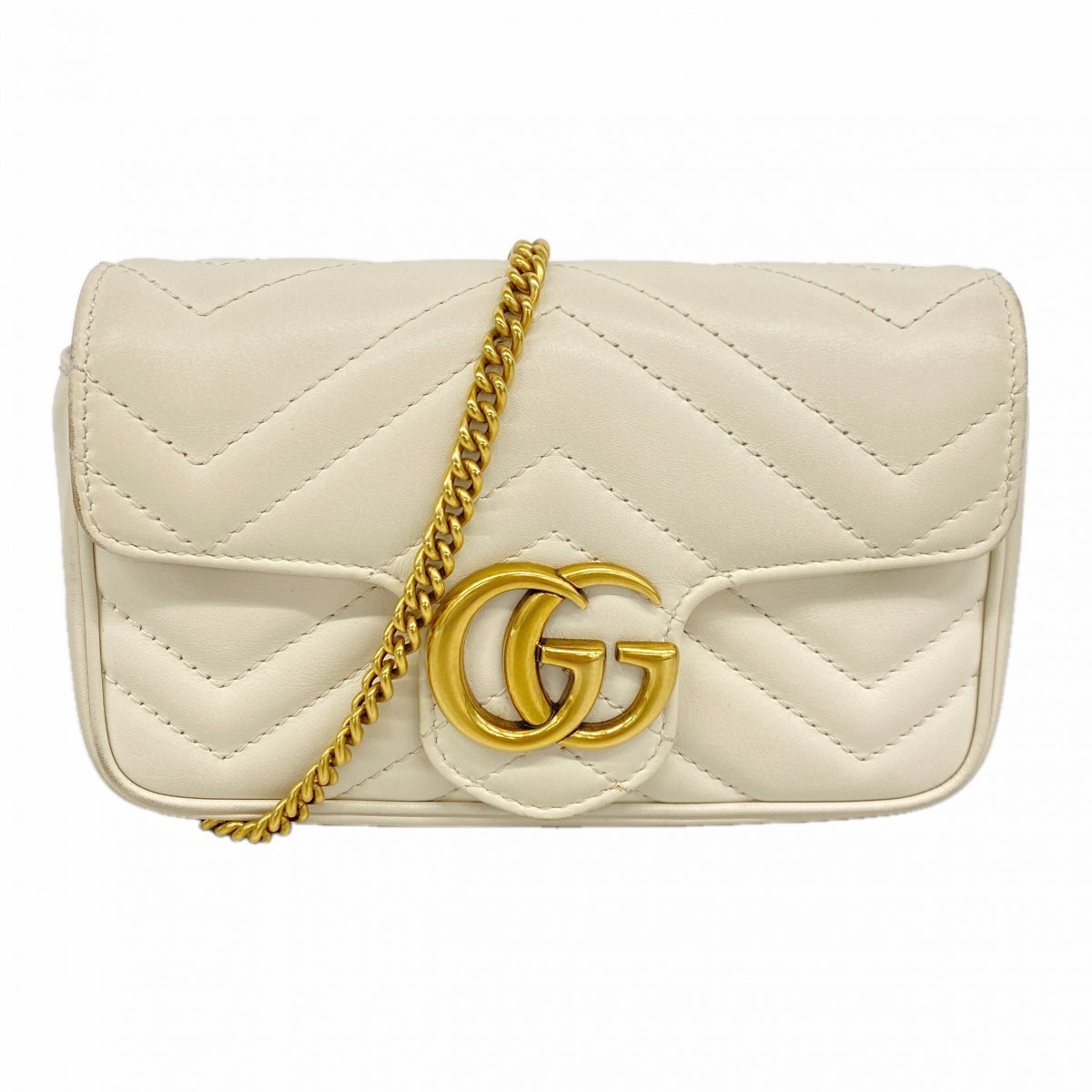 Auth [6fe6739-k] GUCCI Shoulder Bag GG Marmont 476433 Leather White Gold met…
