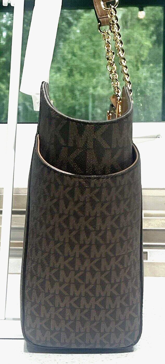 MICHAEL KORS JET SET TRAVEL LARGE MEDIUM CHAIN SHOULDER TOTE BAG MK BROWN LOGO