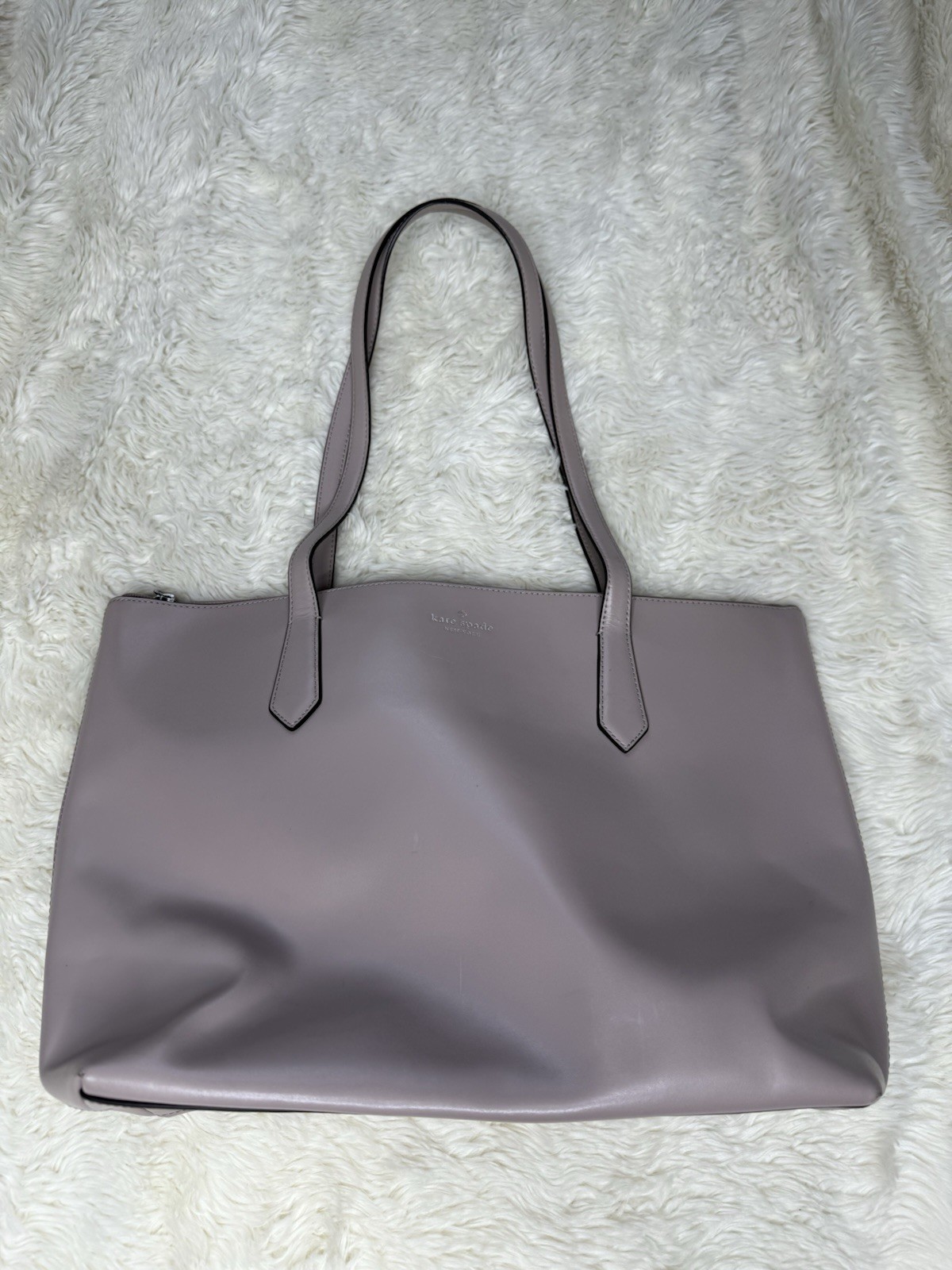 Kate Spade Cassy Leather Tote Bag Muted Taupe Lavender Gray Zip Top