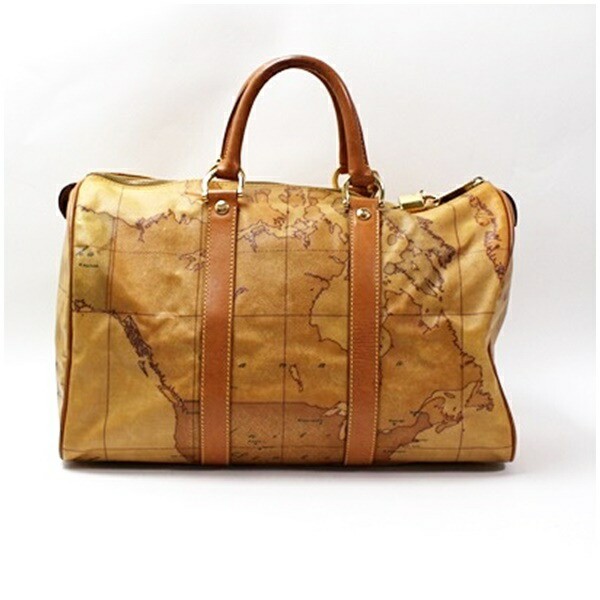 Authentic Prima Classe Boston Bag/Handbag in PVC and Leather with a Map Pattern
