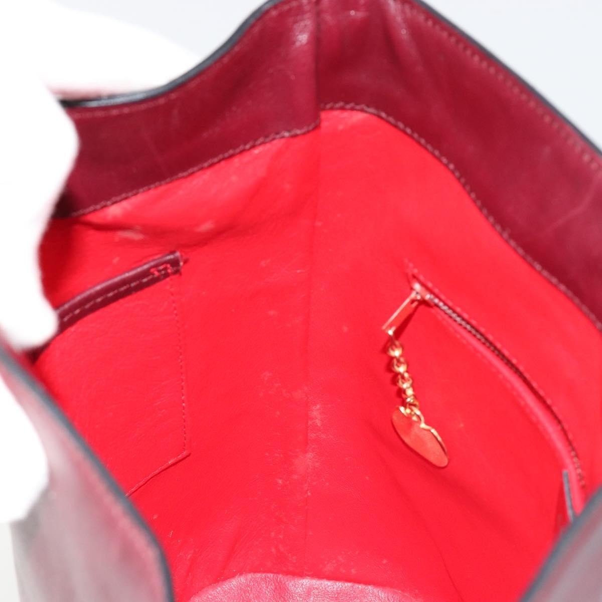 CELINE Circle Shoulder Bag Leather Bordeaux Gold Auth 181718