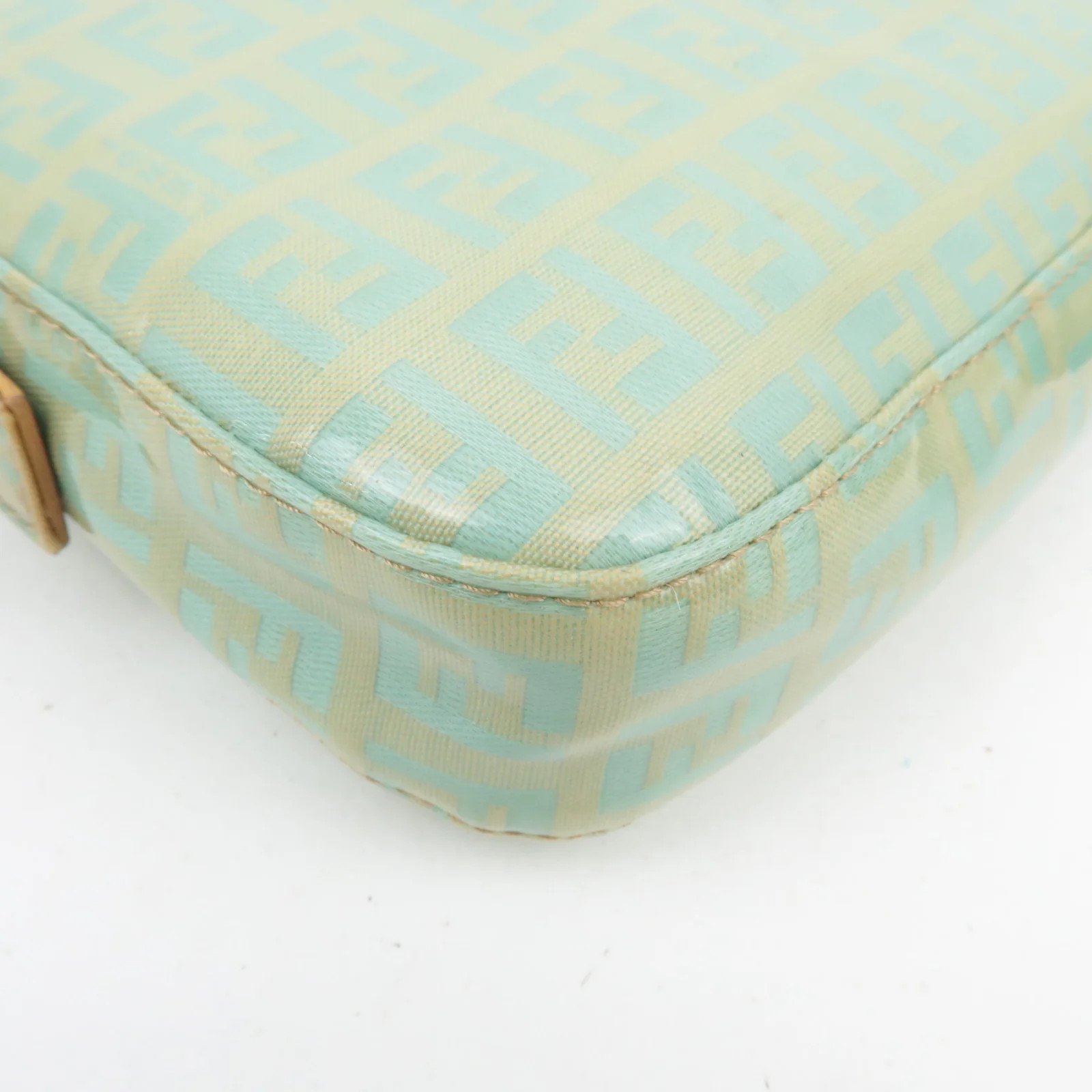 FENDI Zucchino Mamma Baguette Vinyl Leather Shoulder Bag Light Blue 26424 Auth