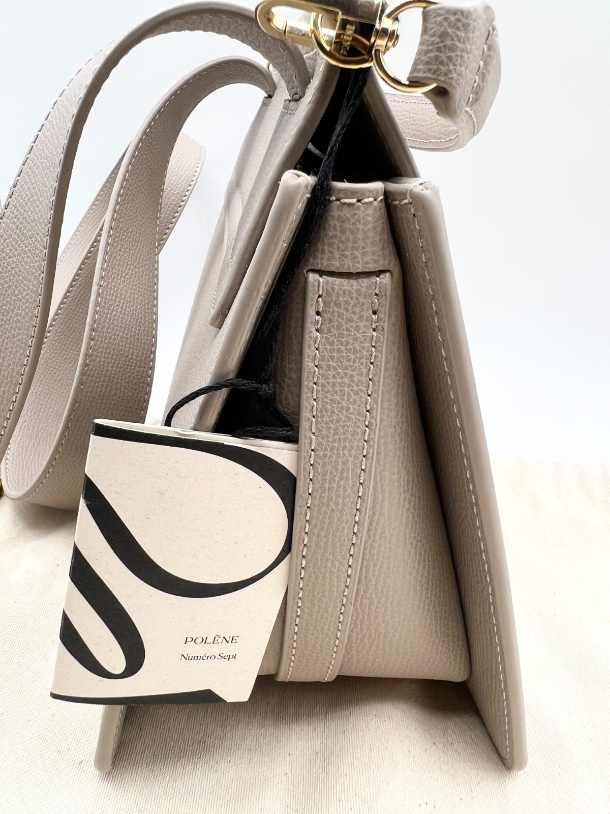 Authentic Polène Paris Numéro Sept in Textured Taupe Pebble Leather Crossbody