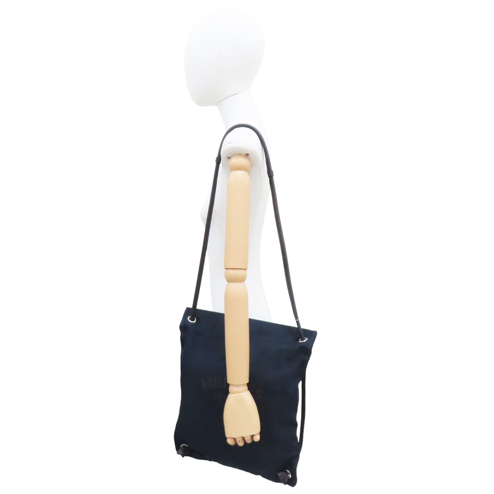 HERMES Aline Groom Shoulder Bag Canvas Blue Z Stmap