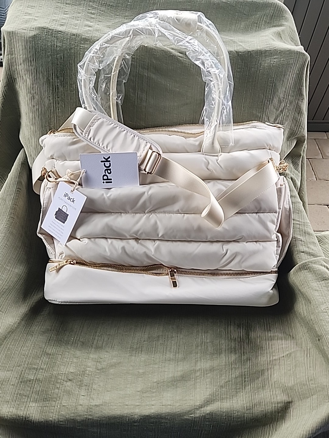 iPack Puffy Fashion Tote Ivory Luggage Bag Travel Adjustable Strap Laptop NEW