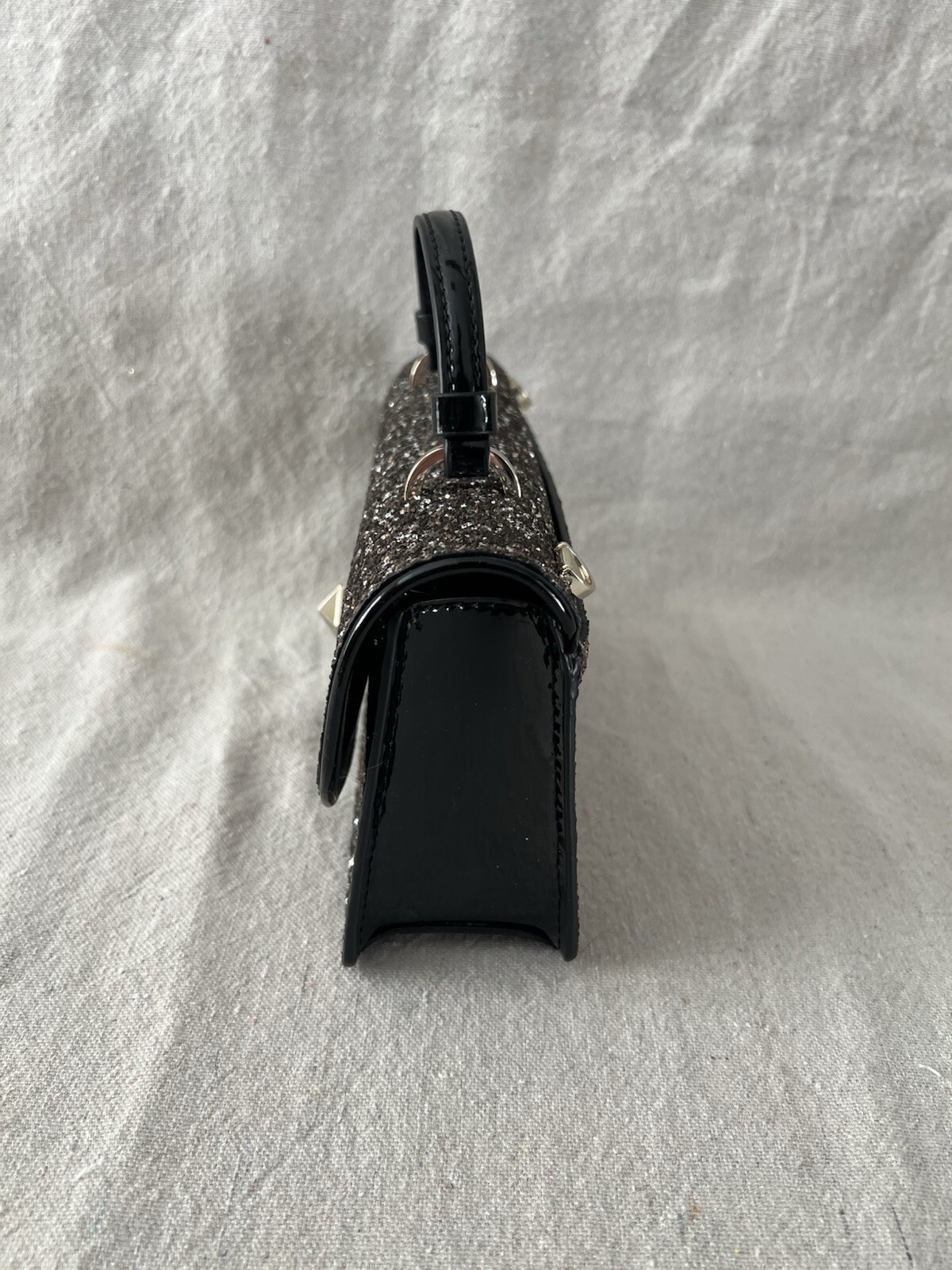 KATE SPADE Odette Glitter Mini Top Handle Crossbody Bag Purse Black Silver