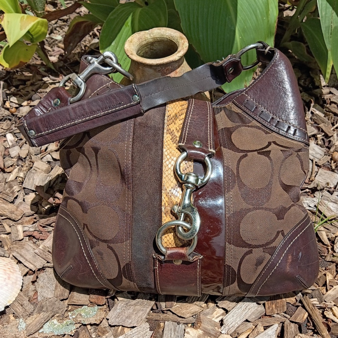 vintage coach Hampton hobo bag with leather suede and snake skin