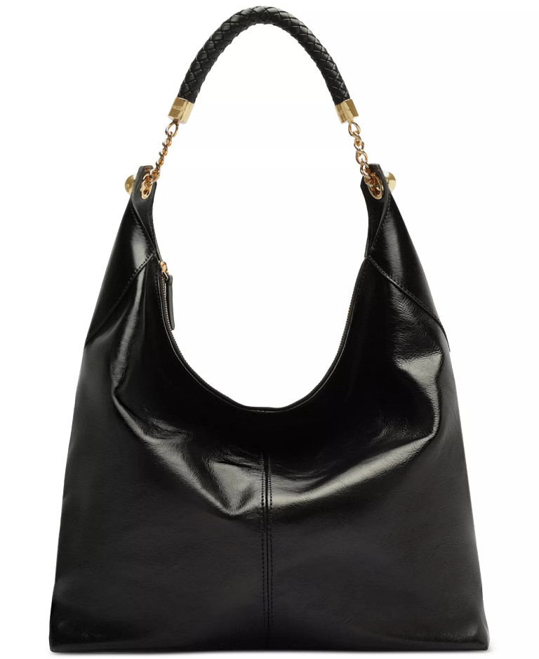 $229 Arezzo Sloane Large Leather Hobo Black Gold