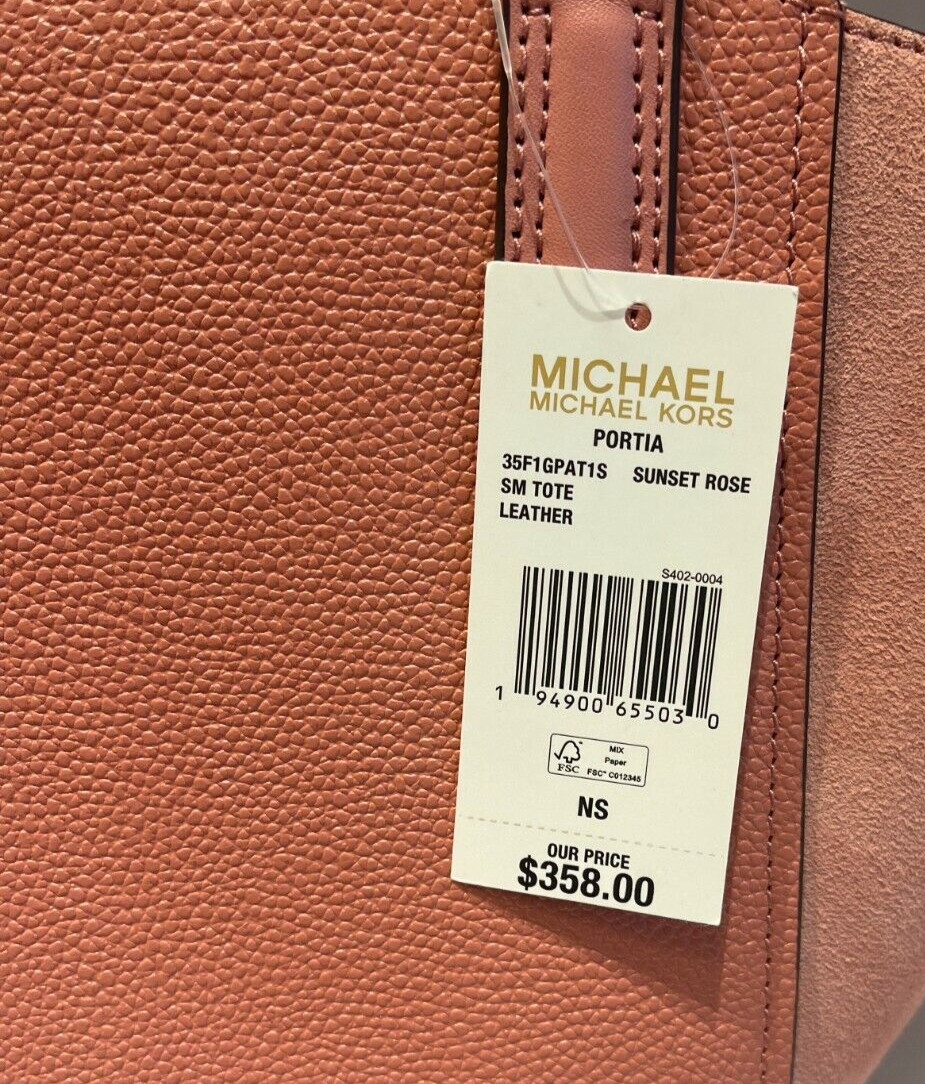 MICHAEL KORS PORTIA SMALL BUCKET TOTE SUEDUE PEBBLED LEATHER BAG SUNSET ROSE