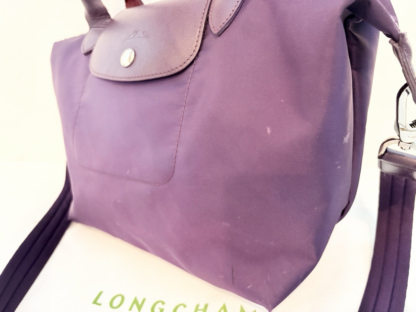 Auth LONGCHAMP Le Pliage Medium Neo Nylon Purple w/ Original Strap