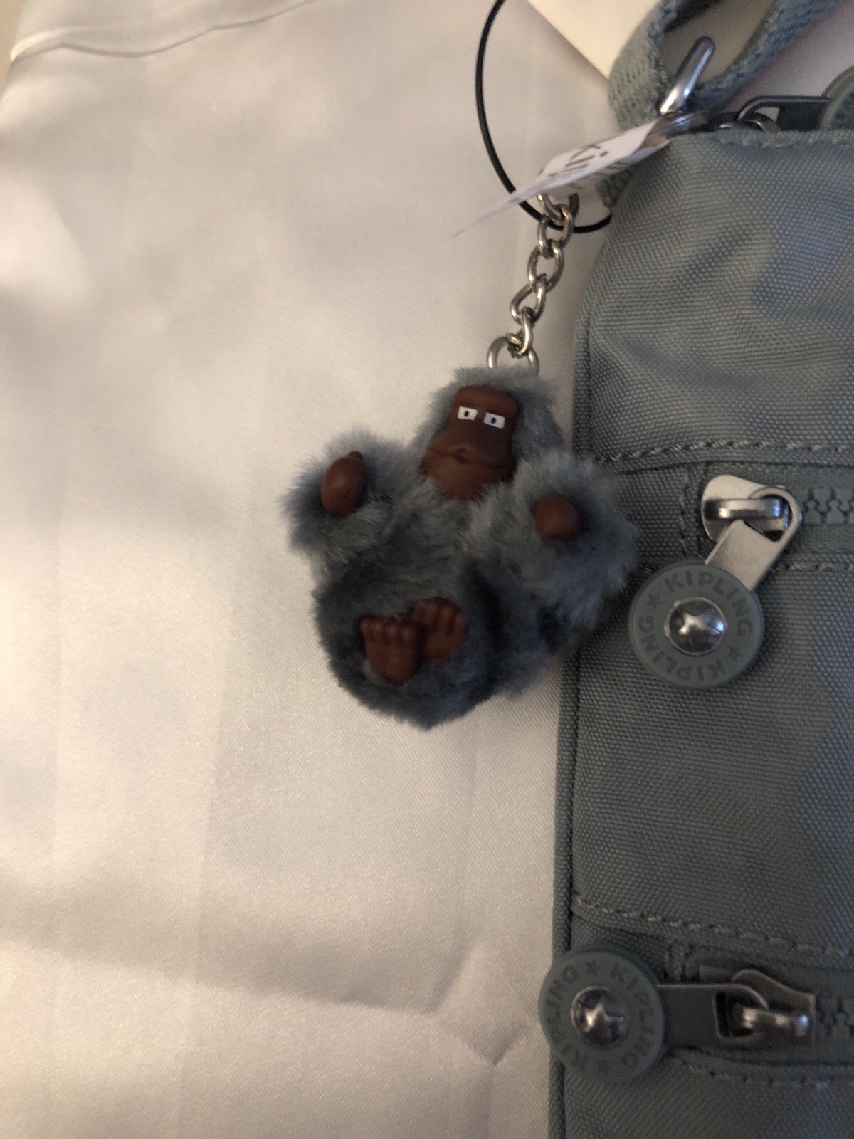 Kipling Keiko Relaxed Grey P Nylon Crossbody Bag + Monkey Key Chain NWT
