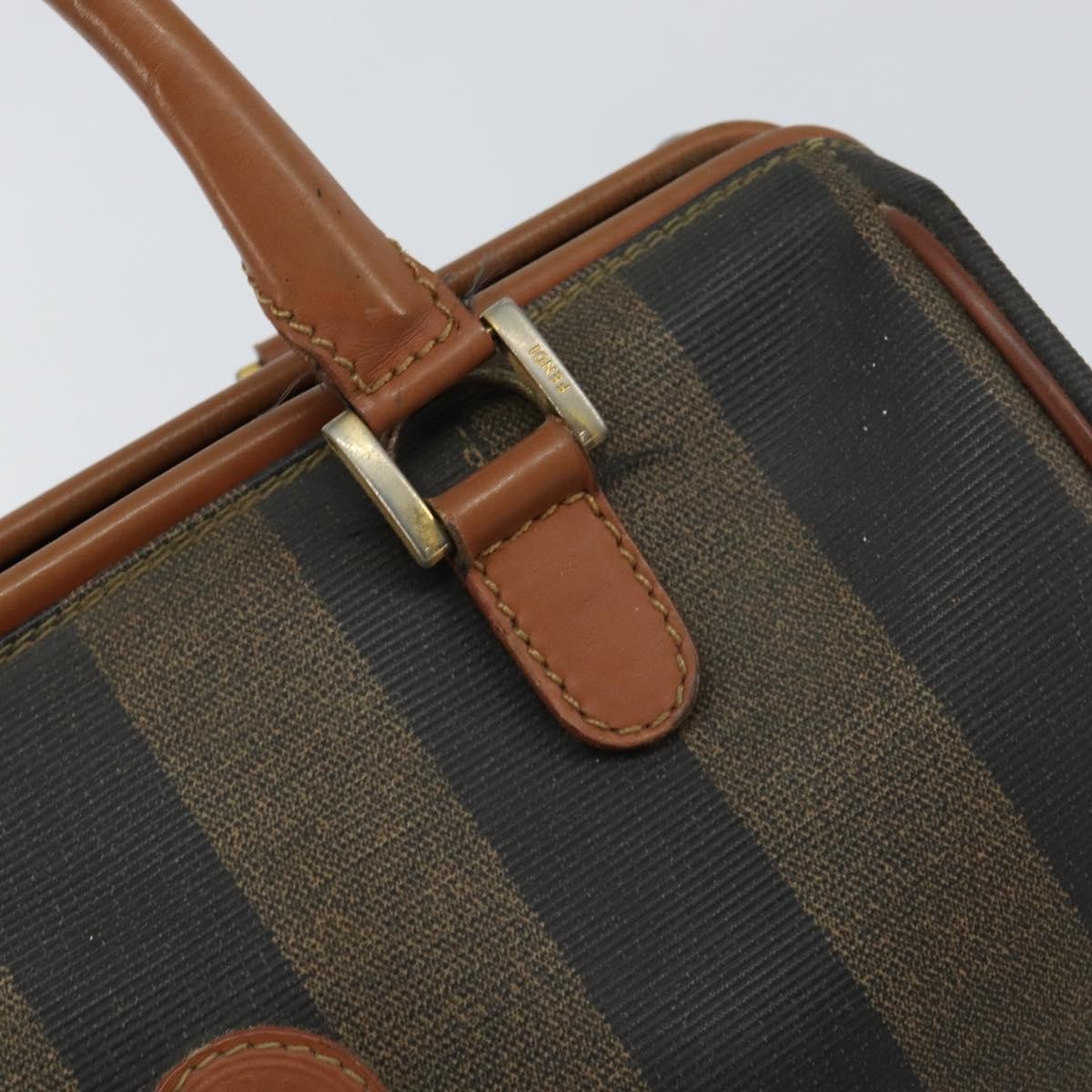 FENDI Pecan Canvas Hand Bag PVC Brown Gold Auth 146932