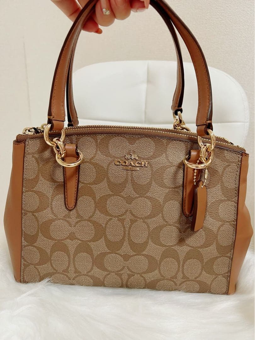 Coach 2Way Signature Ꮮ1677-F58290 Shoulder Bag PVC Brown Authentic F060114