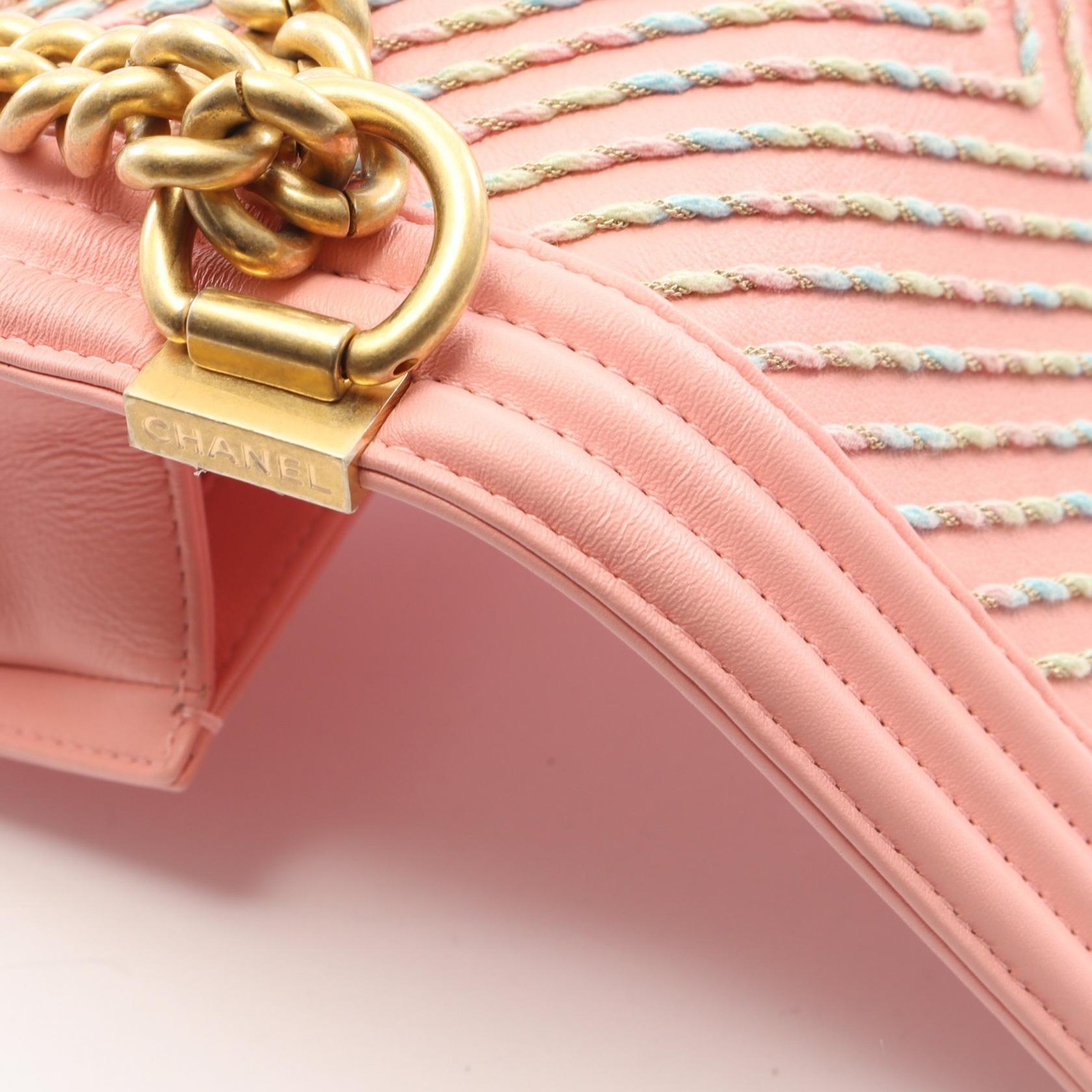CHANEL Boy Chanel Small Chain Shoulder Handbag A67085 leather Pink GHW Used CC