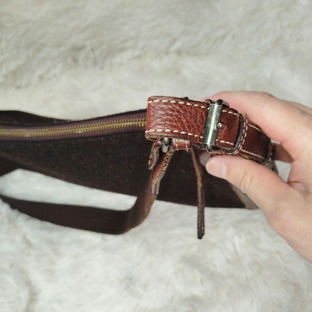 Tsuchiya Kaban Brown Tweed Leather Half Moon Crossbody Shoulder Bag Auth