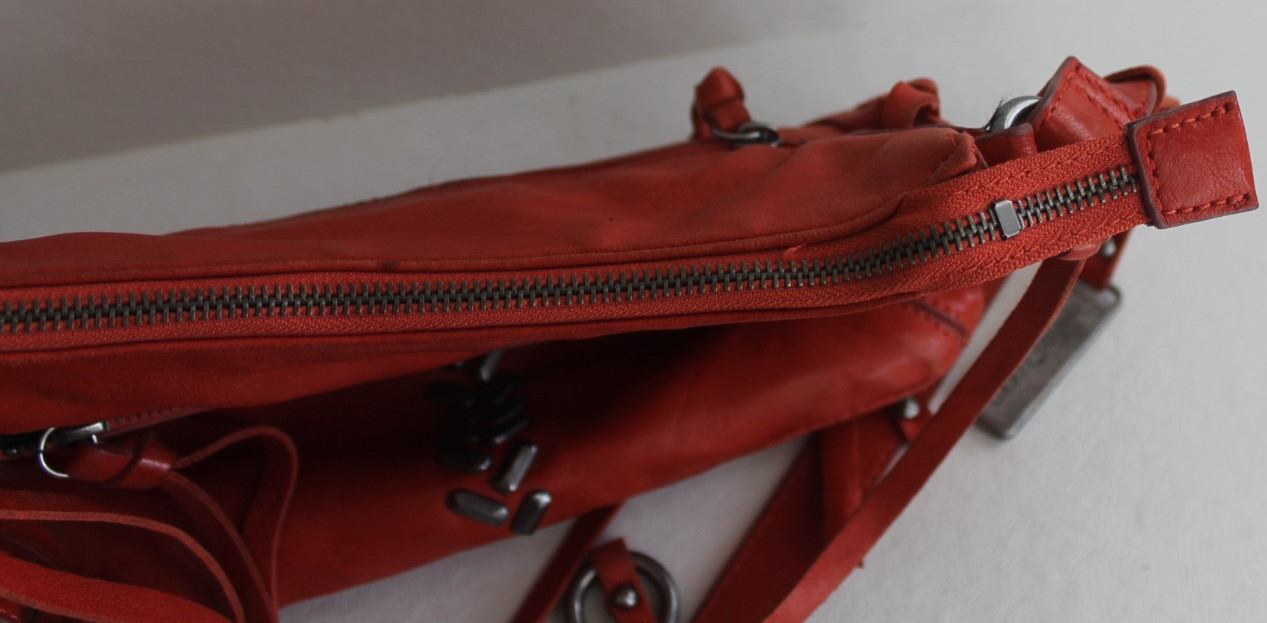 Vtg Y2k Lucky Brand Crossbody Red Leather Bag Herringbone Studs