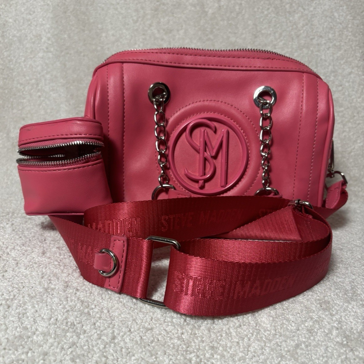 Steve Madden Pink Logo Small Crossbody Zip Bag Detachable Strap Coin Purse