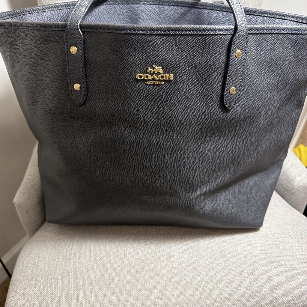 Coach Cross grain leather city tote, Navy Blue, G1723-F11926