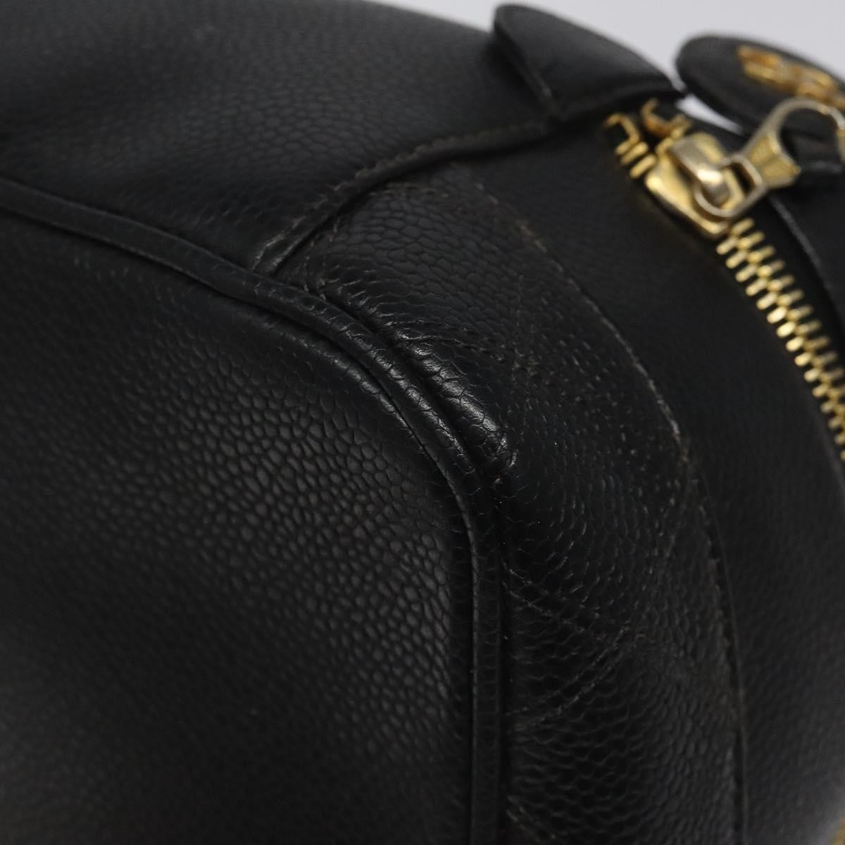 CHANEL Bicolore Vanity Hand Bag Grained Calf Skin Black CC Auth yb789