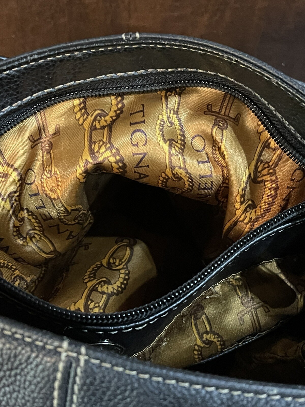 TIGNANELLO black dimple-leather purse tote 7 pockets 14″x 11″