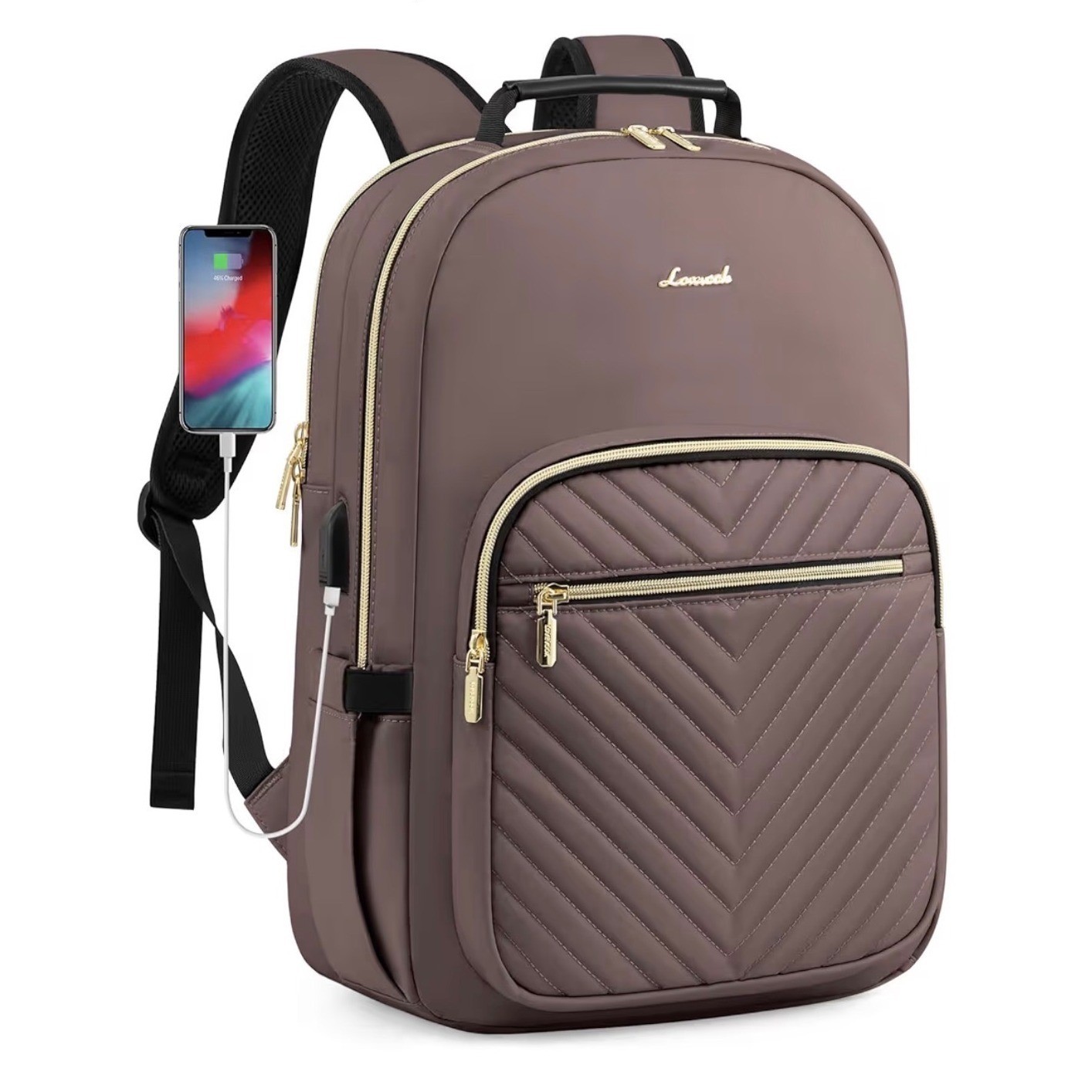 LOVEVOOK Laptop Backpack Women 15.6 Inch Quilted Business Travel Bag Brown