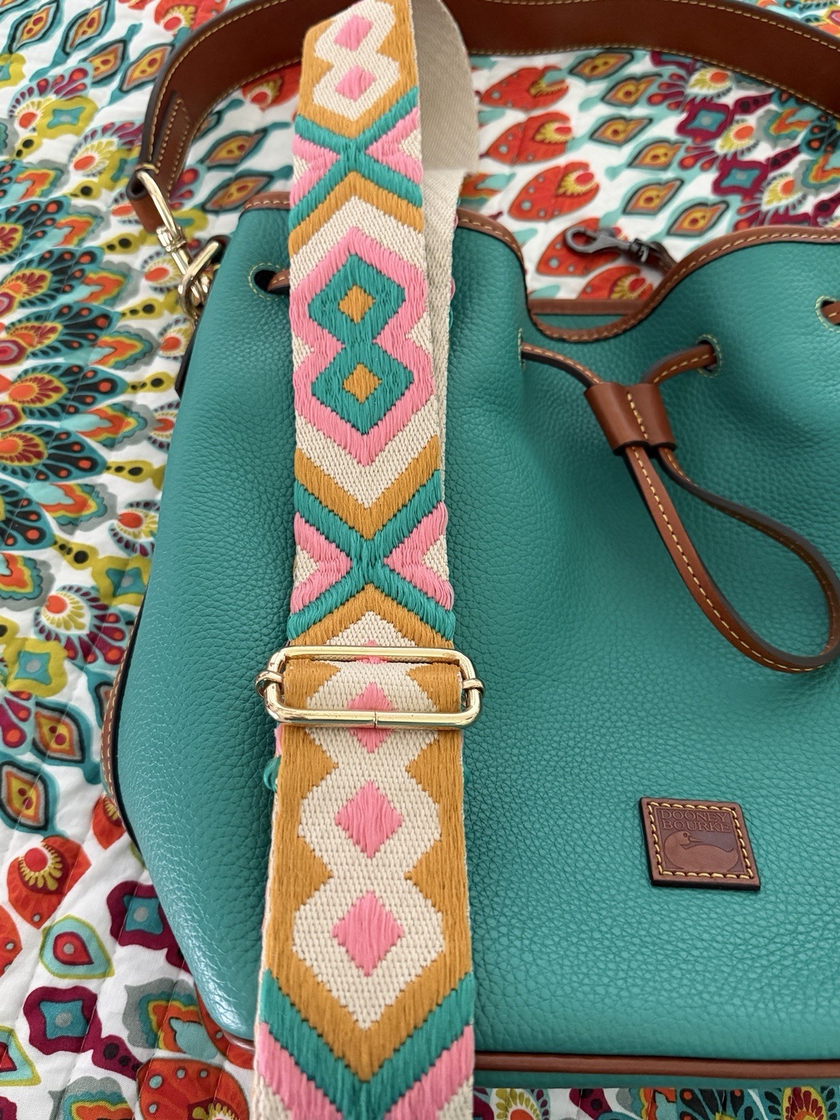 Dooney & Bourke Pebble Grain Teal Drawstring Shoulder Crossbody Purse $398 EUC