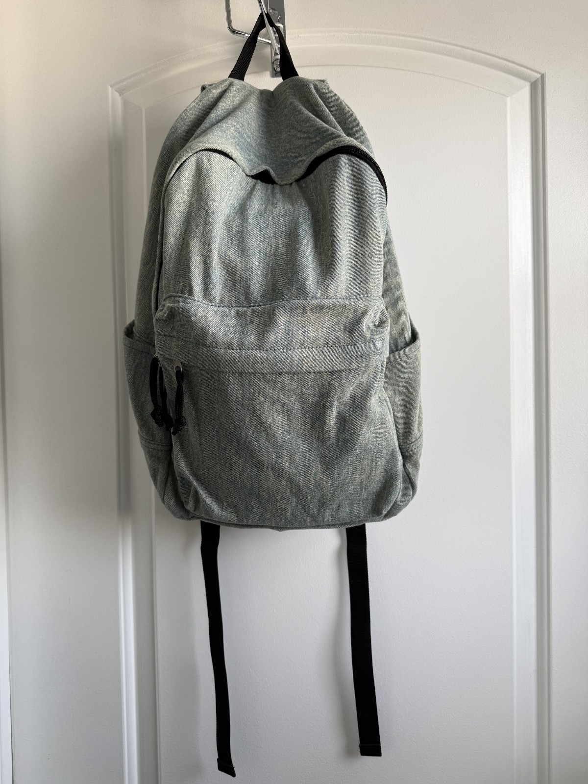 Y2K Denim Old School Backpack Faded Light Blue Jean 90’s Vintage Unisex Book Bag
