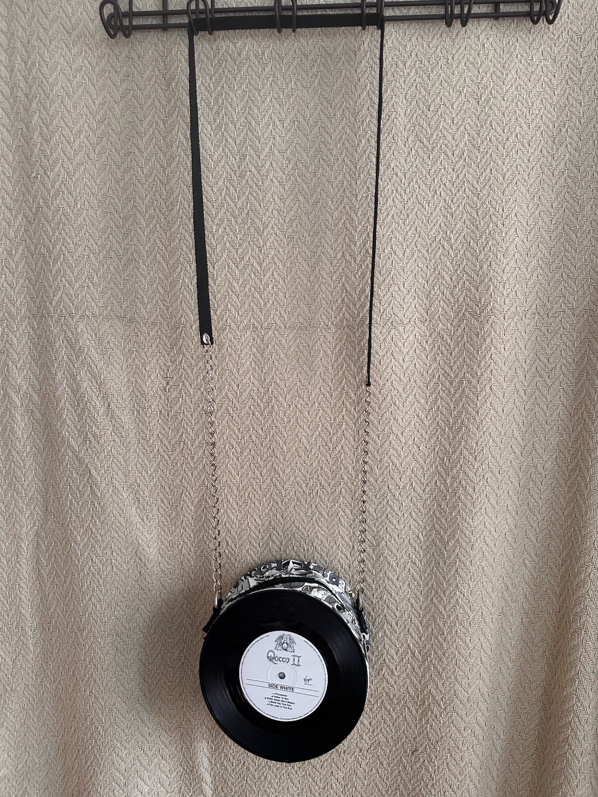 Record Style Round Crossbody Bag Michael Jackson P.Y.T. Graphic, Zip, Chain