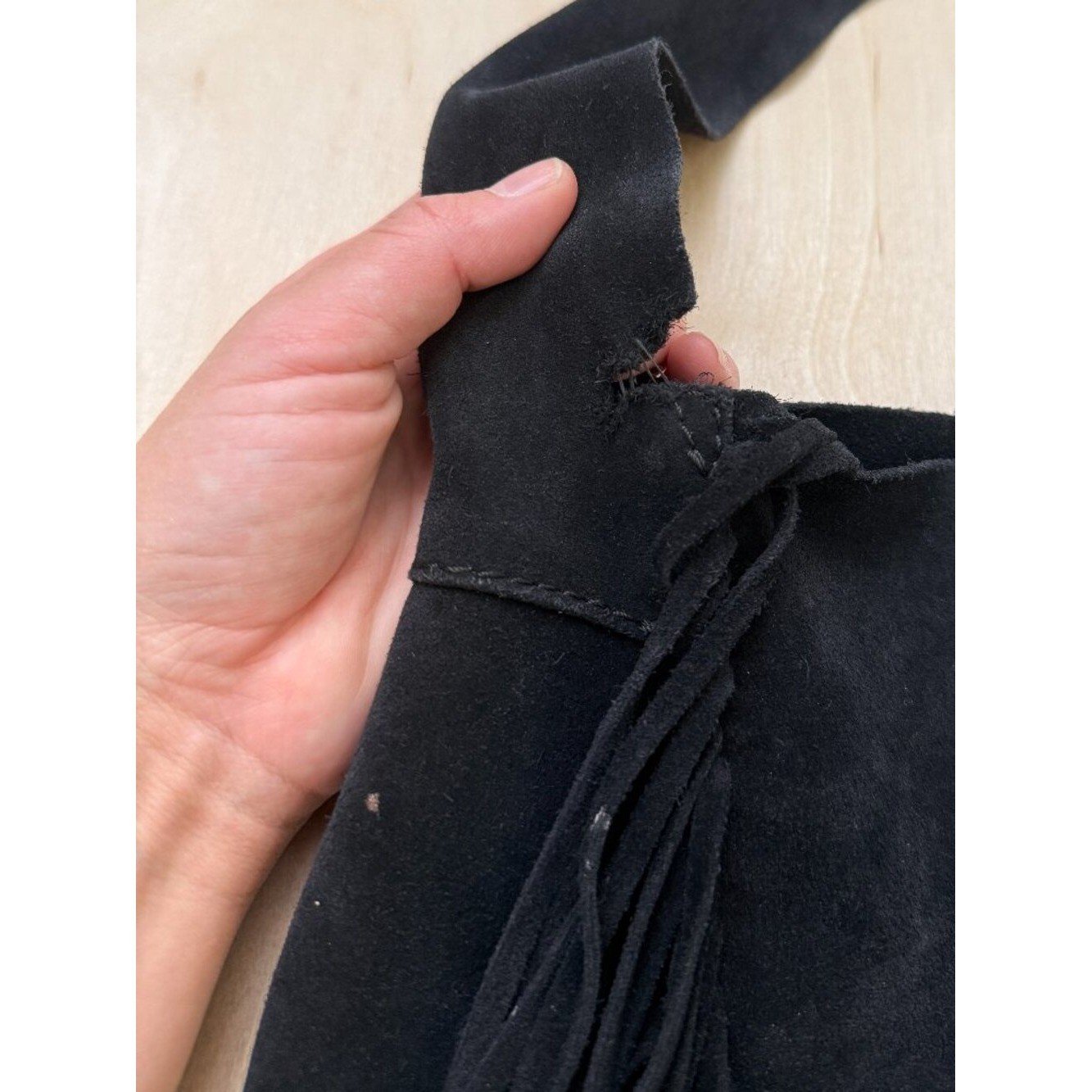 Johnny Was Flawed Nero Italian Suede Fringe Hobo Bag Black