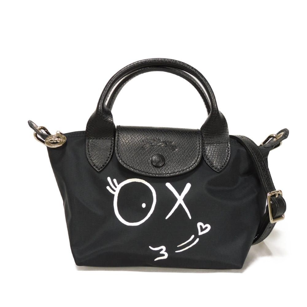 Longchamp XS Horse Logo Embossed 2Way Shoulder Bag Black Nylon Japan