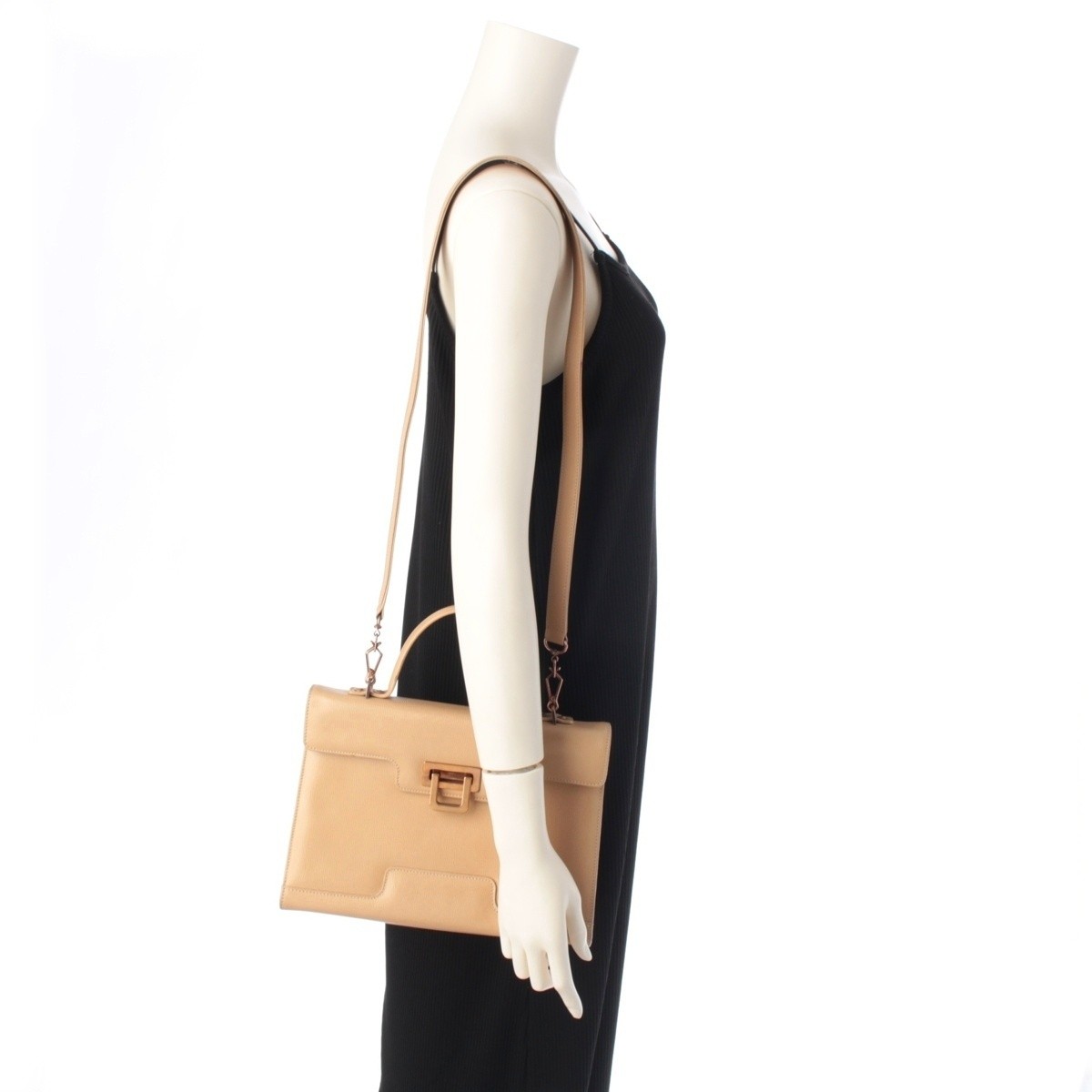 Valextra leather Vintage Center Lock 2-Way Handbag beige