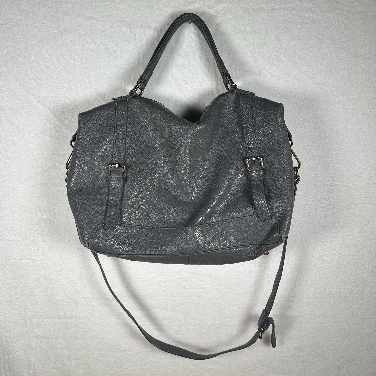 ORA DELPHNE leather Satchel Gray LG Top Handles/Shoulder Strap