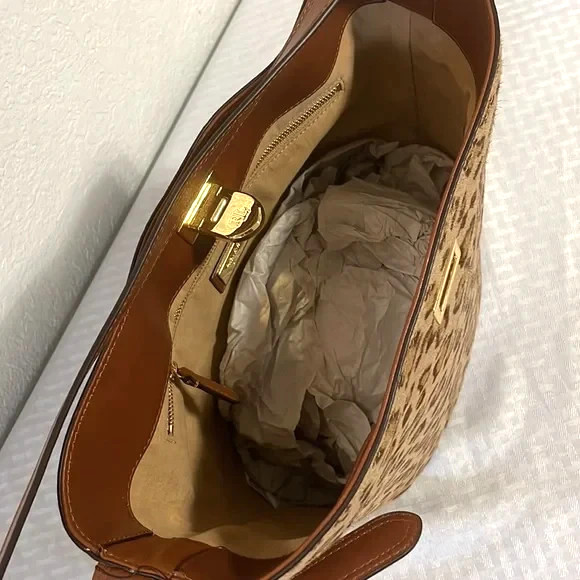 $450 Lauren Ralph Lauren Calf Hair Leather Bucket Bag