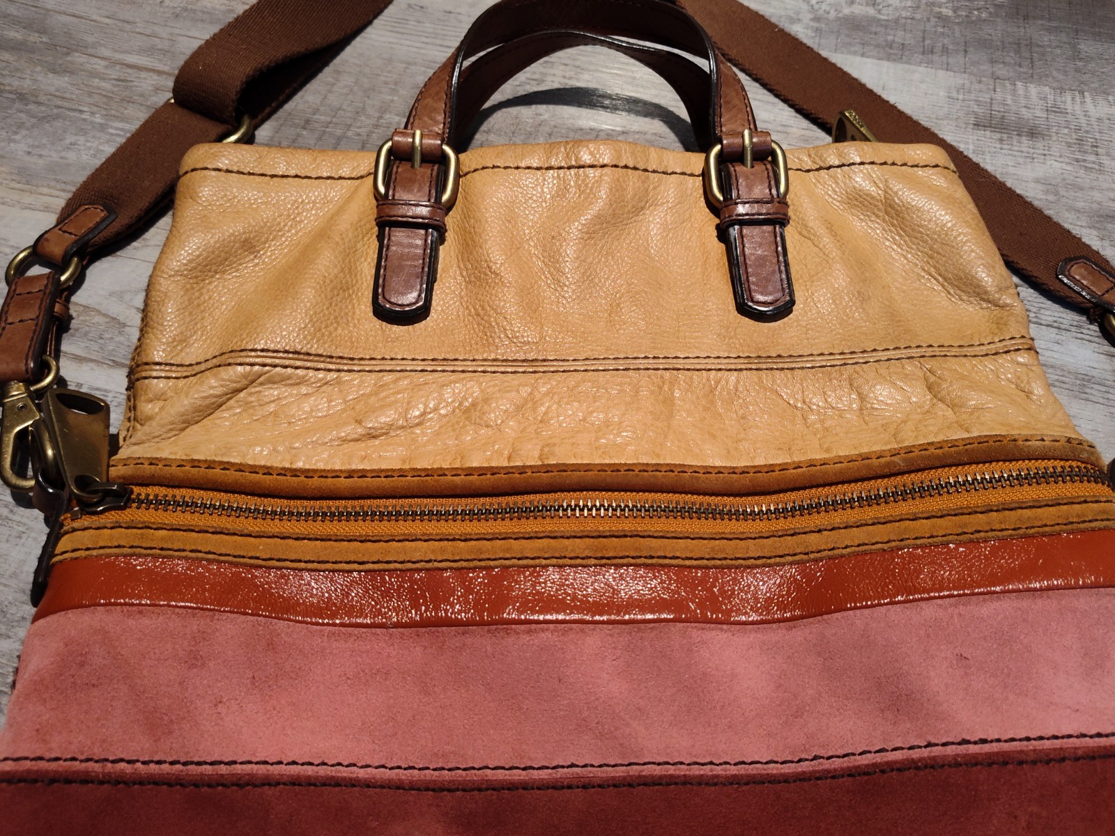Fossil Explorer Leather Tote 4-COLOR Foldover Suede Messenger Bag NO KEY*