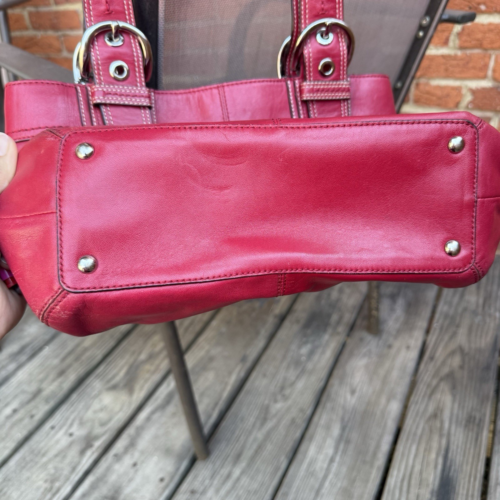 Coach LARGE F13732 Vintage Red Soho Y2K Pleated Leather Shoulder Bag