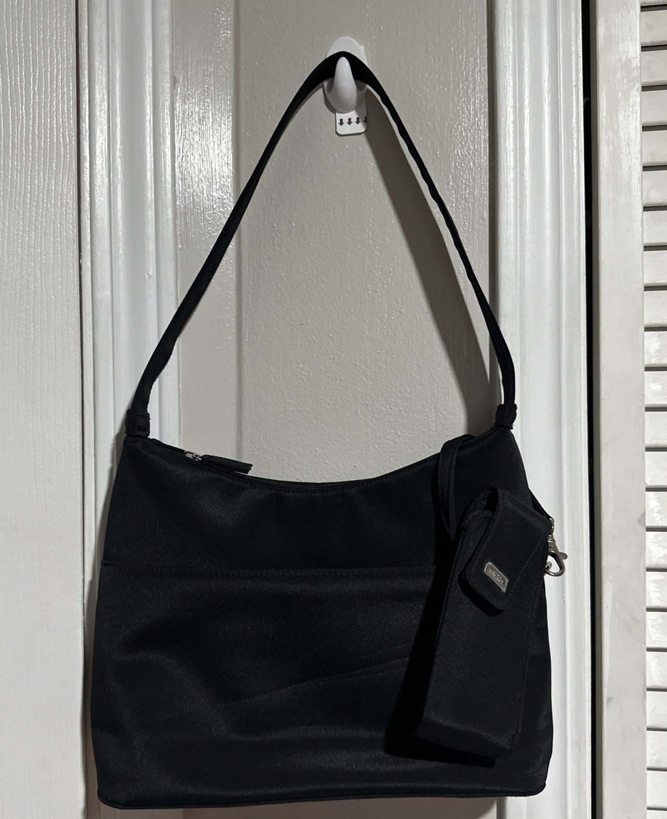 Croft & Barrow Black Nylon Shoulder Bag Purse Hobo Handbag w/ Pouch