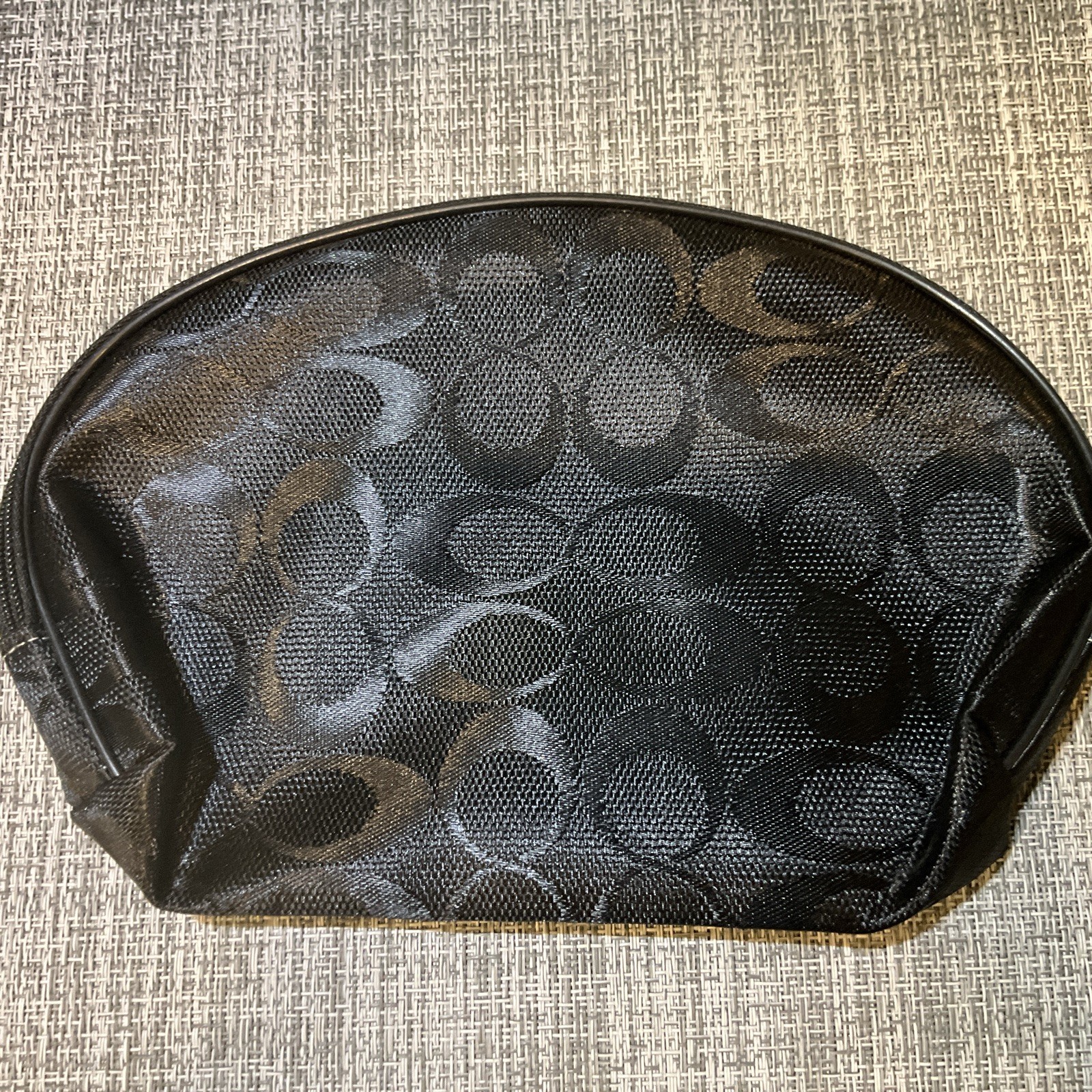 Coach Black Signature Cosmetic Pouch Iconic Monogram Pattern On A Mesh Fabric