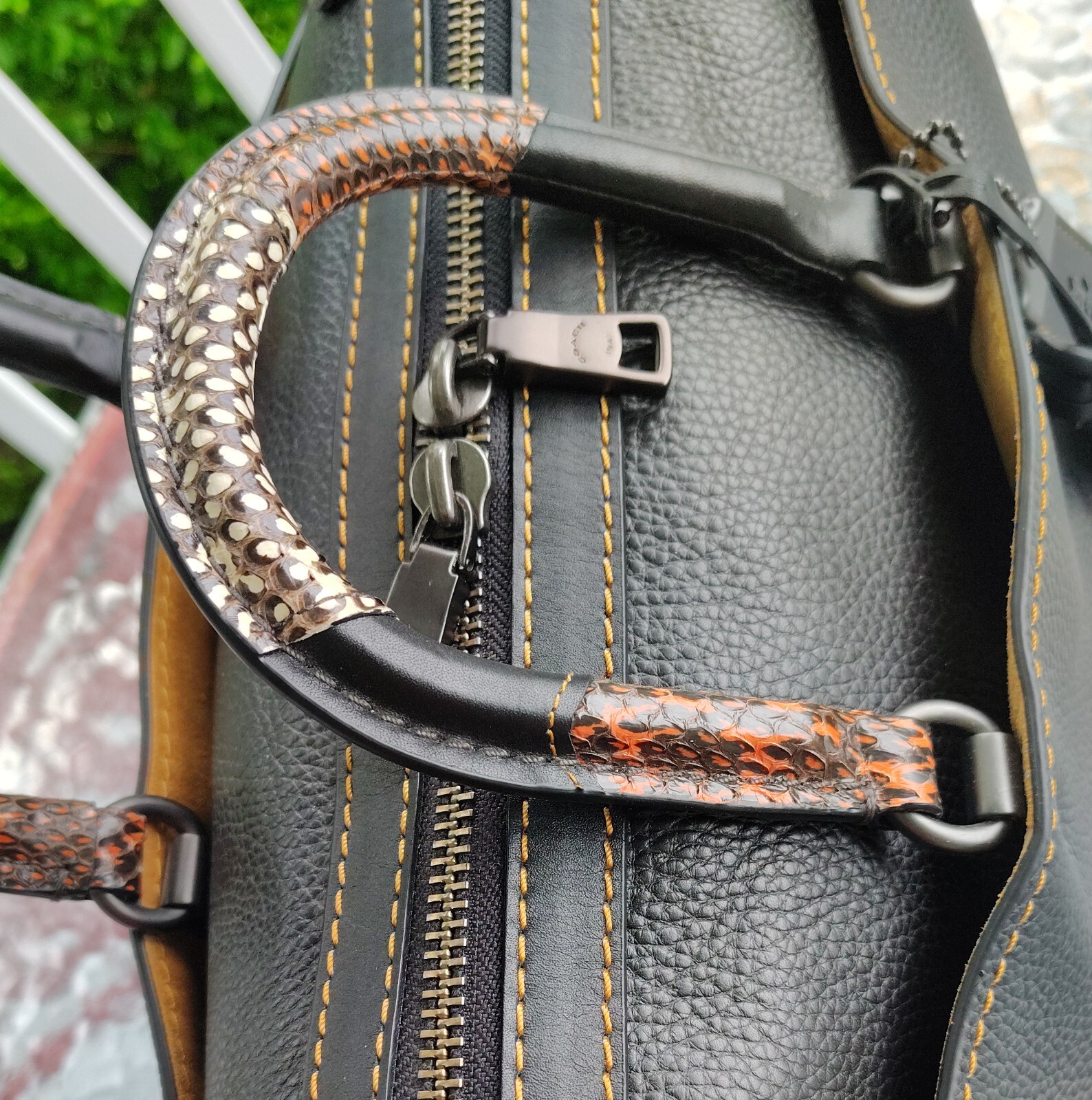 Coach 1941 LARGE 58689 Rogue 26 Black Leather Satchel with Exotic Trim