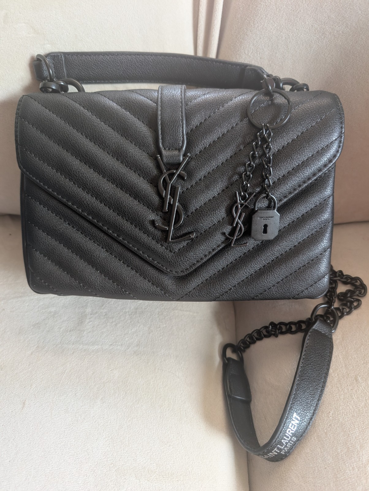 Fashion Bag Black Chevron Quilted Shoulder Bag Chain Strap Padlock Magnetic