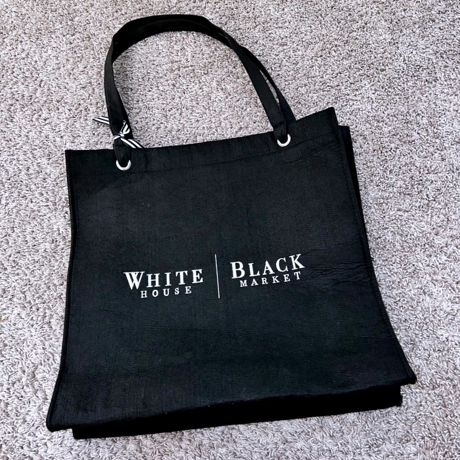 White House Black Market Reusable Tote Bag Black Recycled Plastic Shopper Large