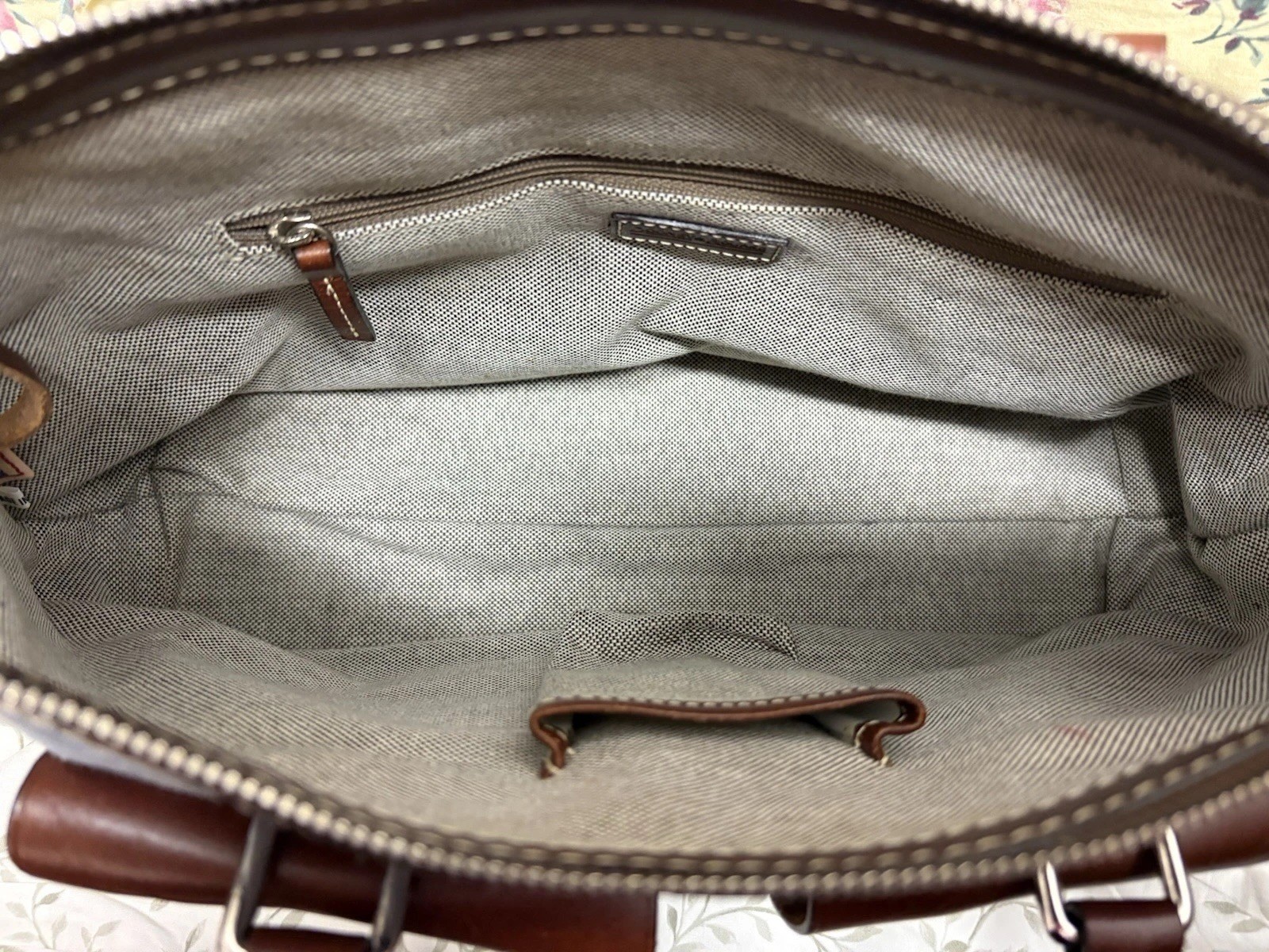 Dooney Bourke Blue Denim Jeans DB Logo Double Pocket Satchel Saddle Shoulder Bag