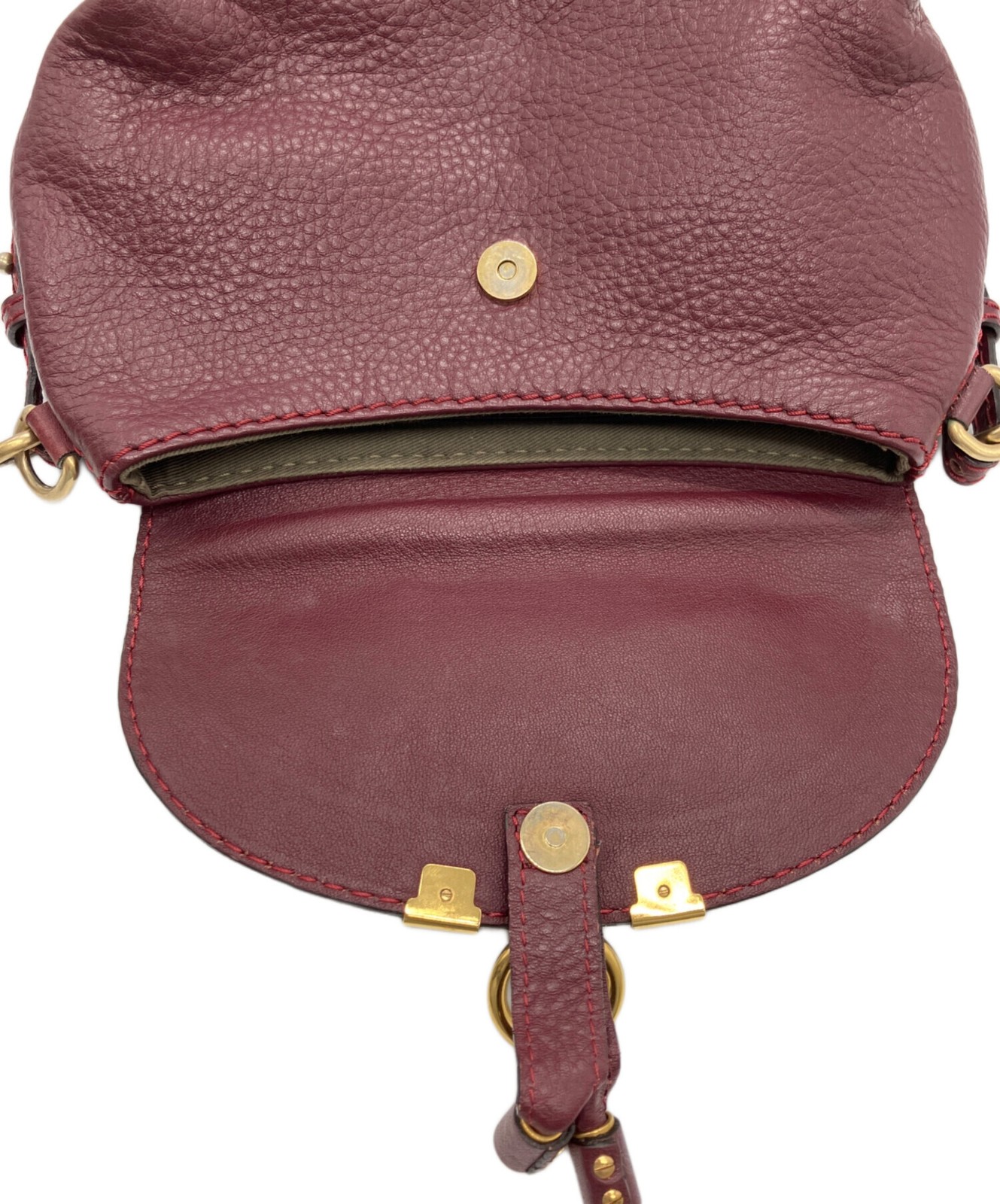 CHLOE Shoulder Bag Marcie Wine Red Leather Crossbody Authentic From Japan