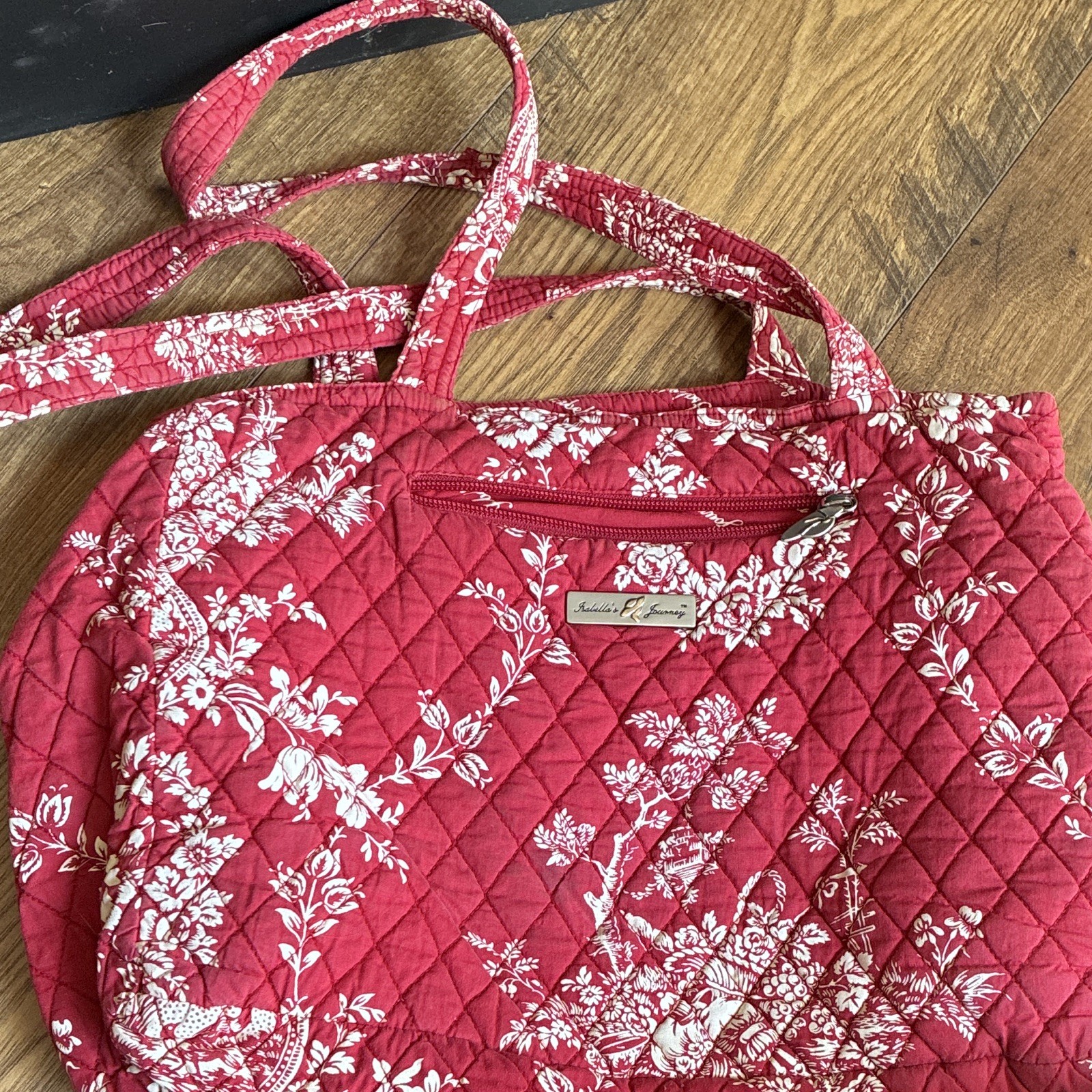 Isabella P. Journey Red Floral Quilted Zip Tote Bag w/ Double Handles