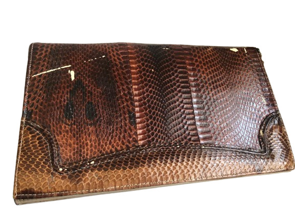 Vintage Brown Snakeskin Convertible Clutch Shoulder Bag Multi-Pocket Sold As Is