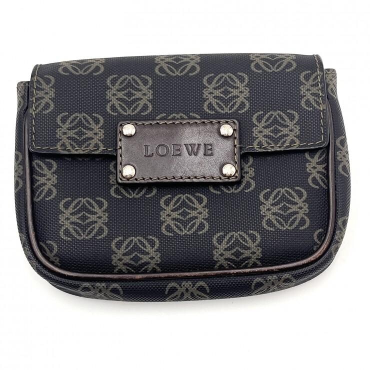 LOEWE Anagram Monogram PVC Leather Shoulder Bag Black Brown Auth