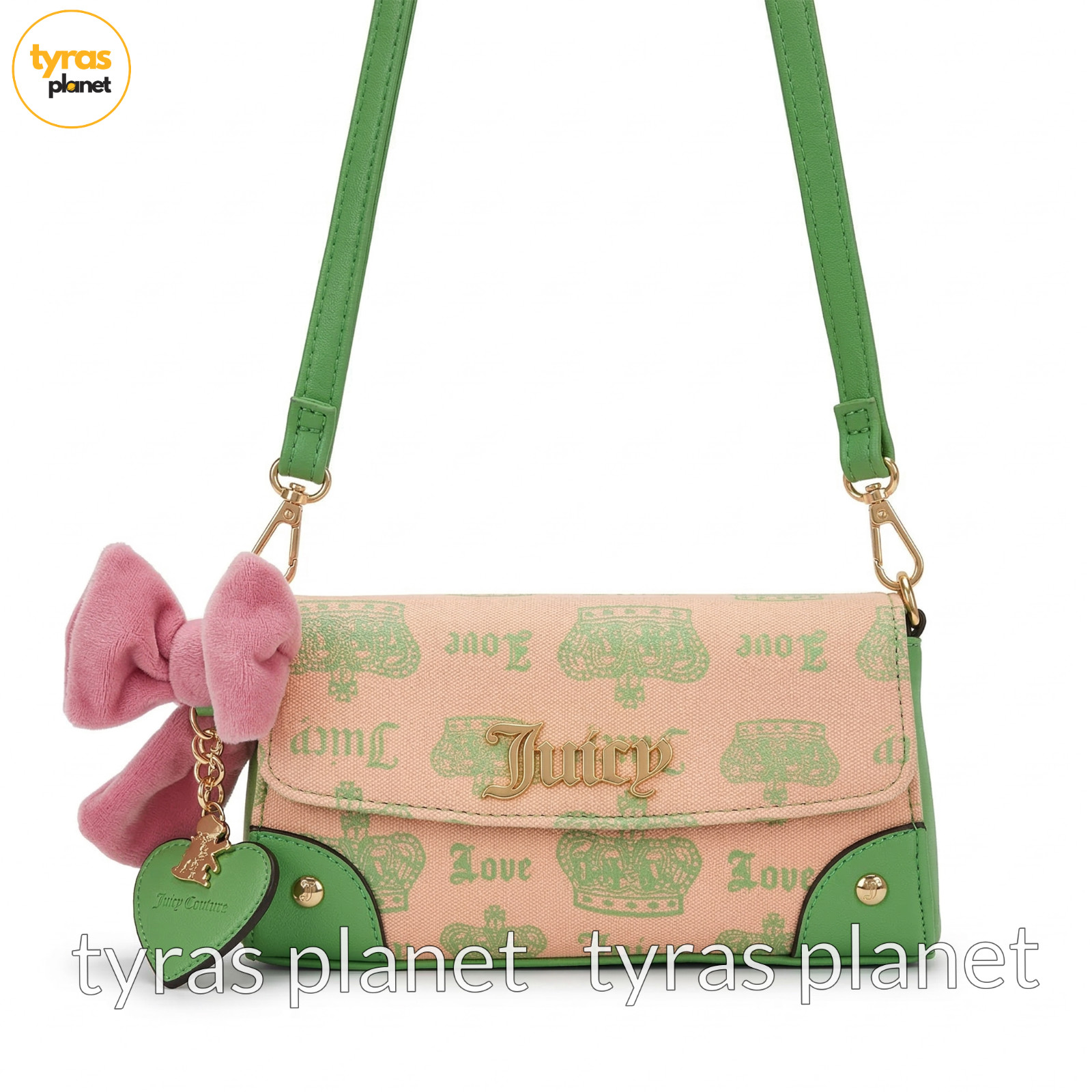 NWT Juicy Couture Juicy Fan Club WOS Crossbody Bag Pink Diamond/Retro Green OS