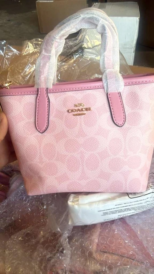 NEW COACH City Mini Tote Bag Signature Canvas CW032 Powder Pink Outlet FREE SHIP