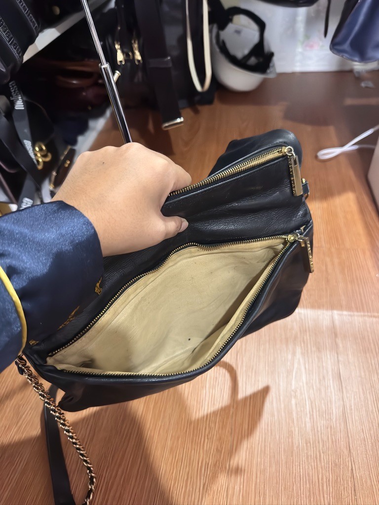 Tory Burch Reva Fold-Over Leather Crossbody Gold Chain Bag, Black