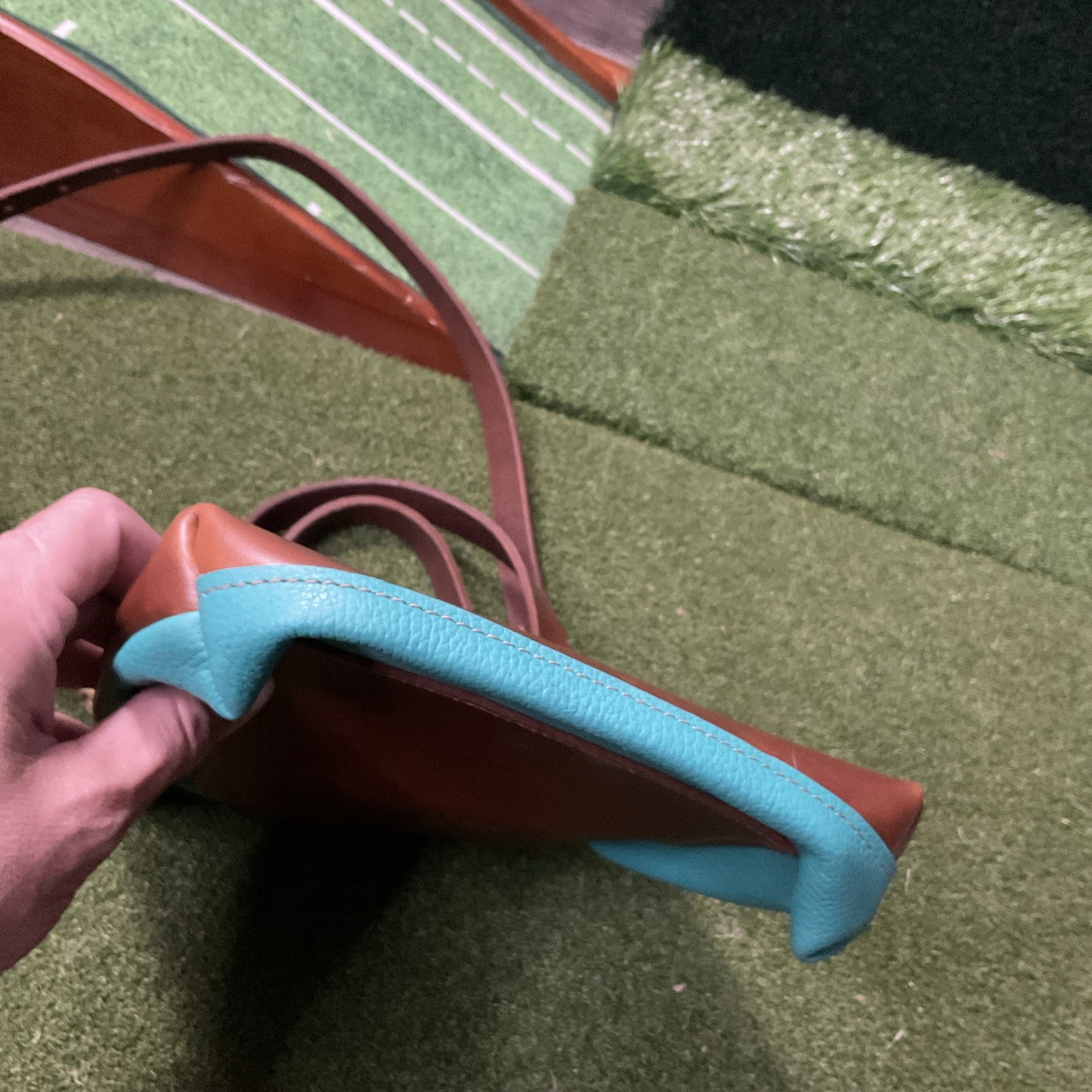 Rare Howl + Hide Made USA Leather Teal Brown Carry Bag Shoulder